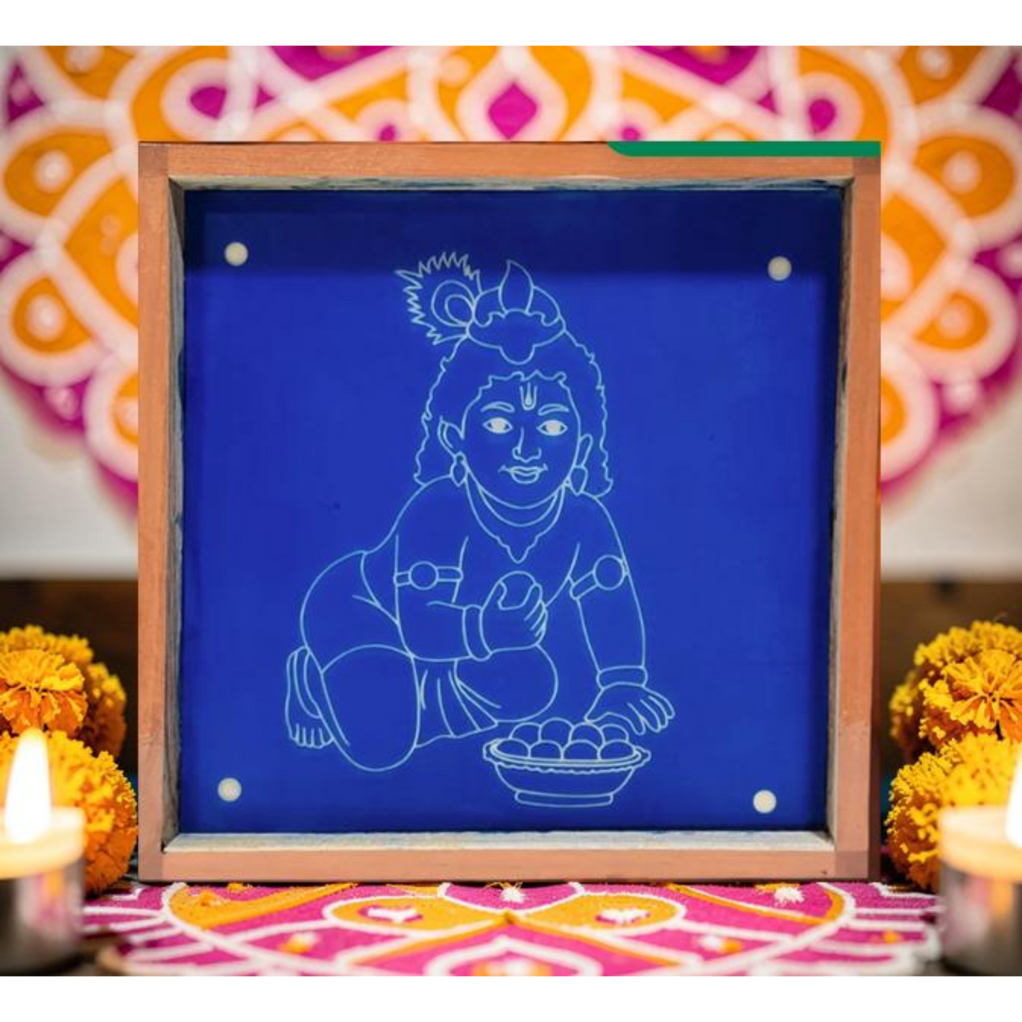 Baby Krishna Face Kolam Stencil - Divine Innocence for Your Home