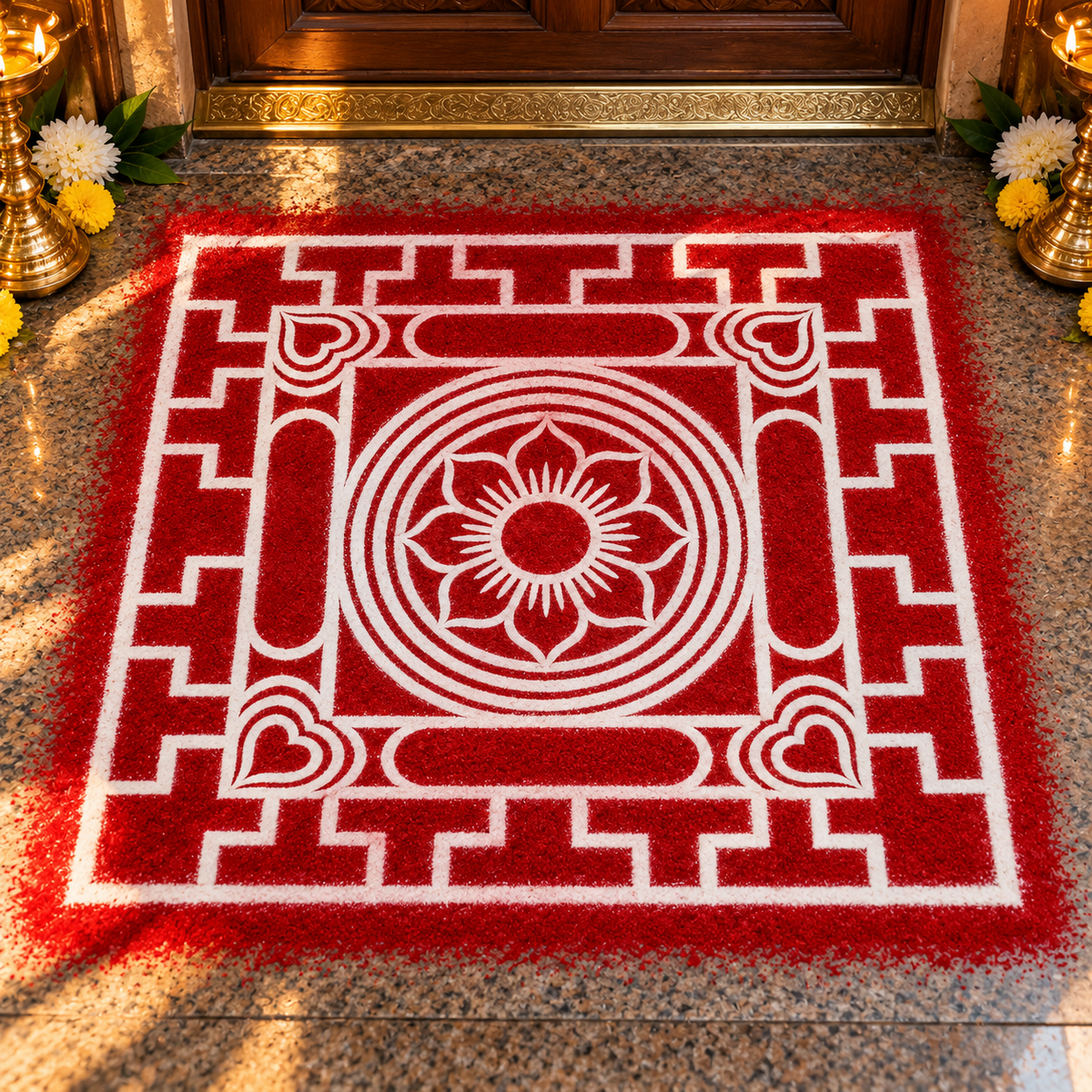 Badragam Wooden Rangoli Stencil – Traditional Floral Mandala Design