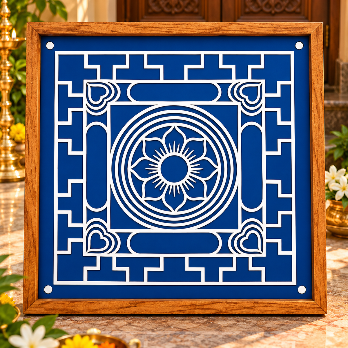 Badragam Wooden Rangoli Stencil – Traditional Floral Mandala Design
