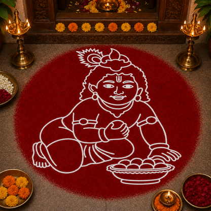 Rangly Jumbo Balakrishna Rangoli Stencil Wooden  25x25 Inches  Pack of 1 Piece