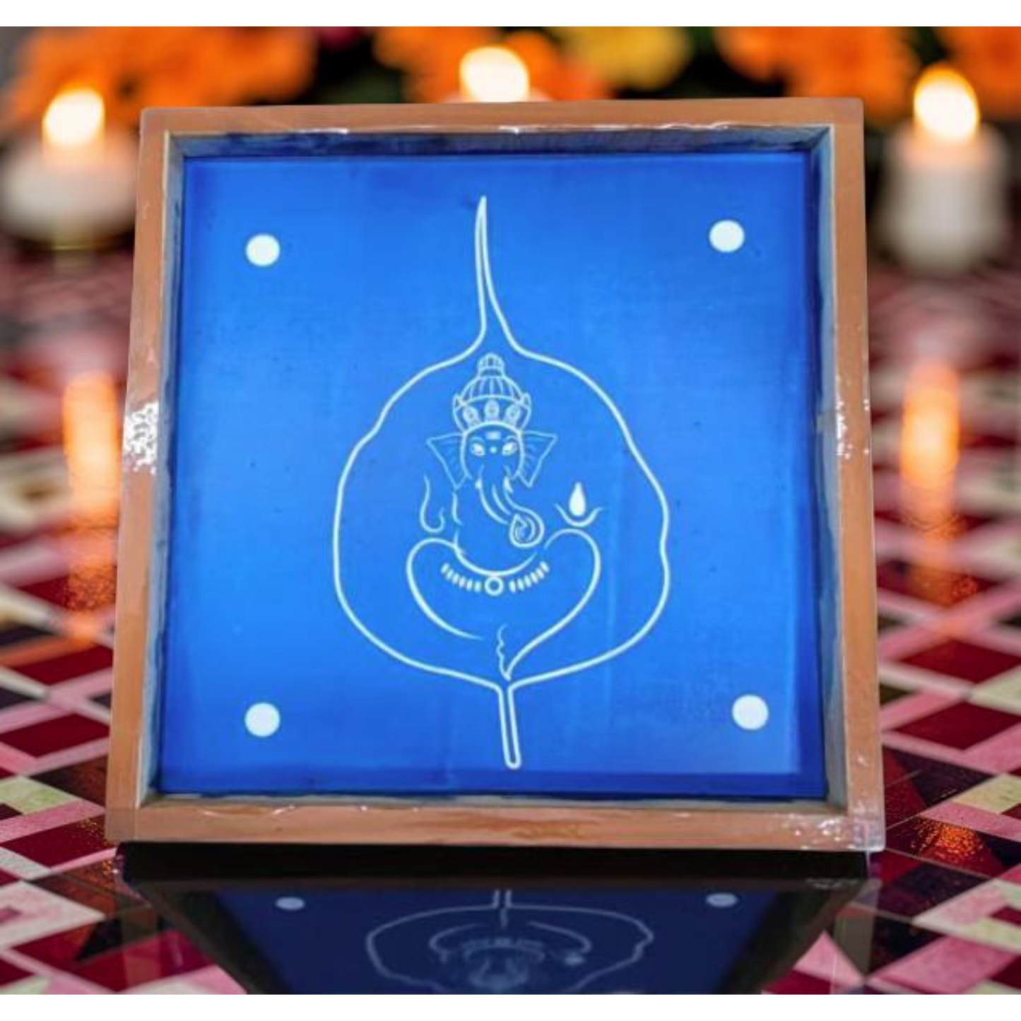 Big Leaf Ganesha Face Kolam Stencil -  Nature Inspired Divine Art