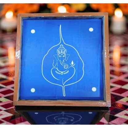 Big Leaf Ganesha Face Kolam Stencil -  Nature Inspired Divine Art