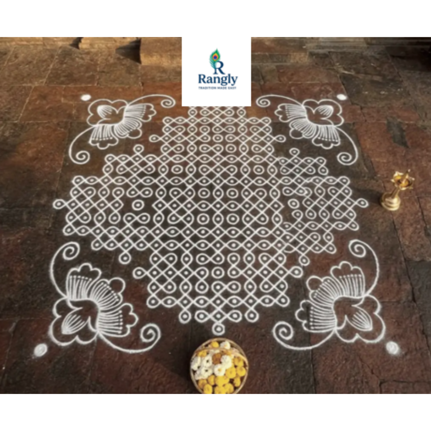 Biggest Floral Corner Kolam Stencil :40 Inch: WJ4009 -Rangly