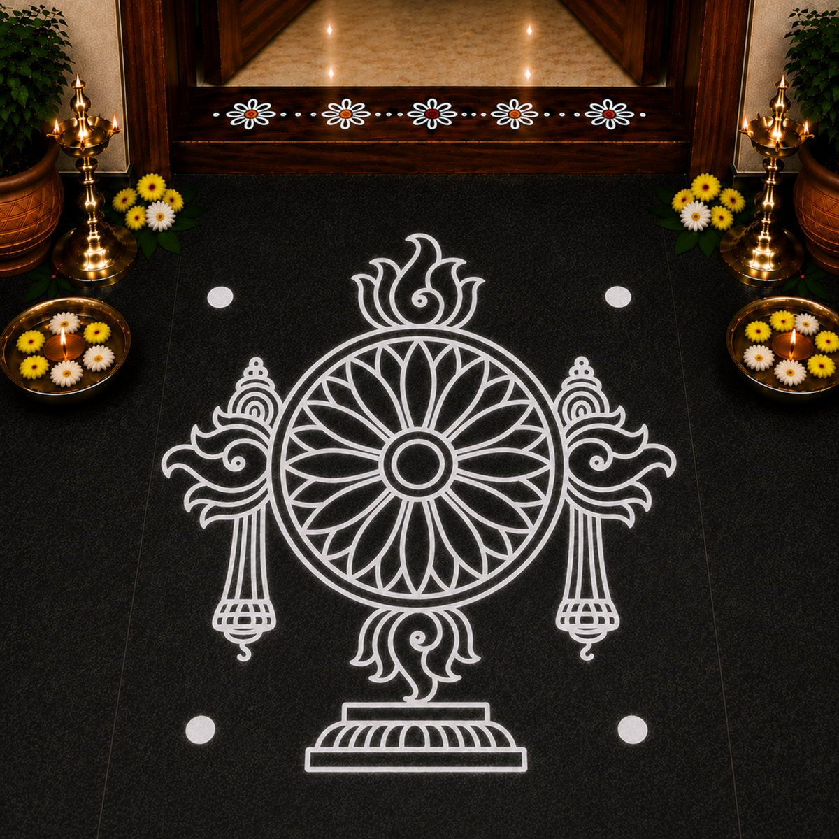 Rangly Chakra Kolam Rangoli Stencil Wooden  5 × 5 Inches Pack of 1 Piece