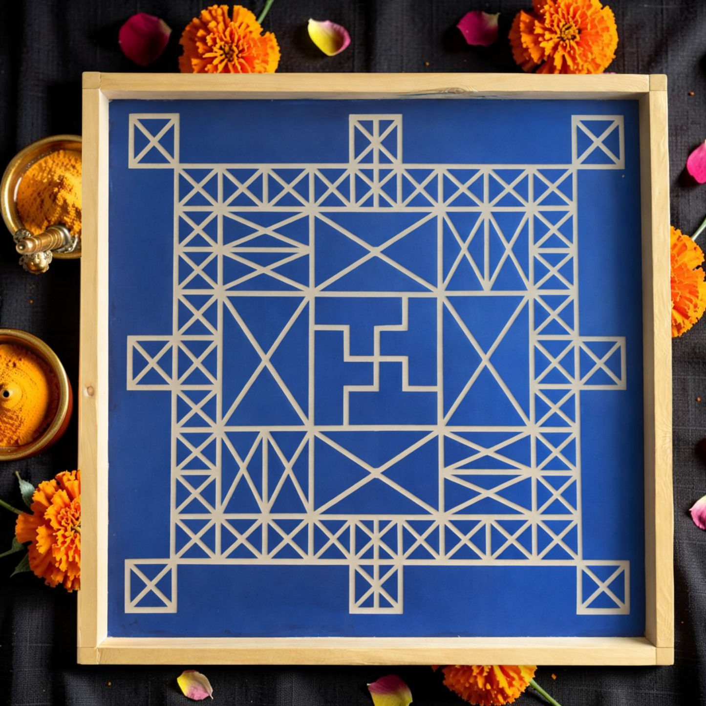 Rangly Vasthu Bali Padmam Yantra Rangoli Design Stencil Wooden 13x13 Inches Pack of 1 piece
