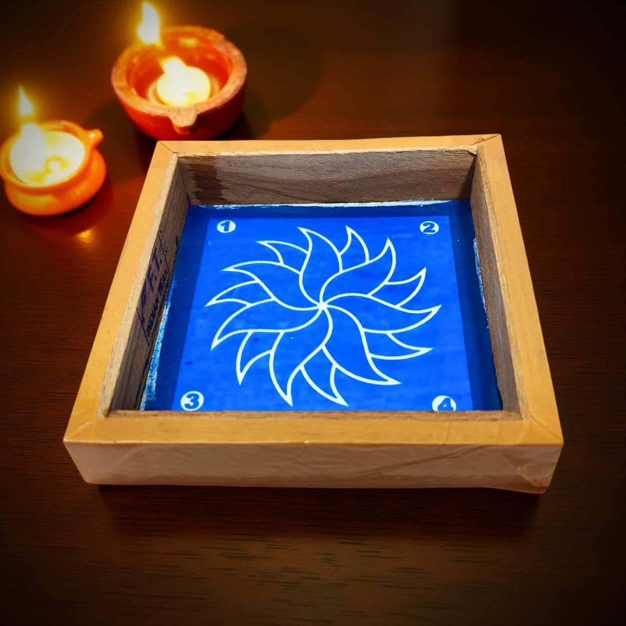 Rangly Creative Flower Rangoli Stencil Wooden 5*5 Inches Pack of 1 piece