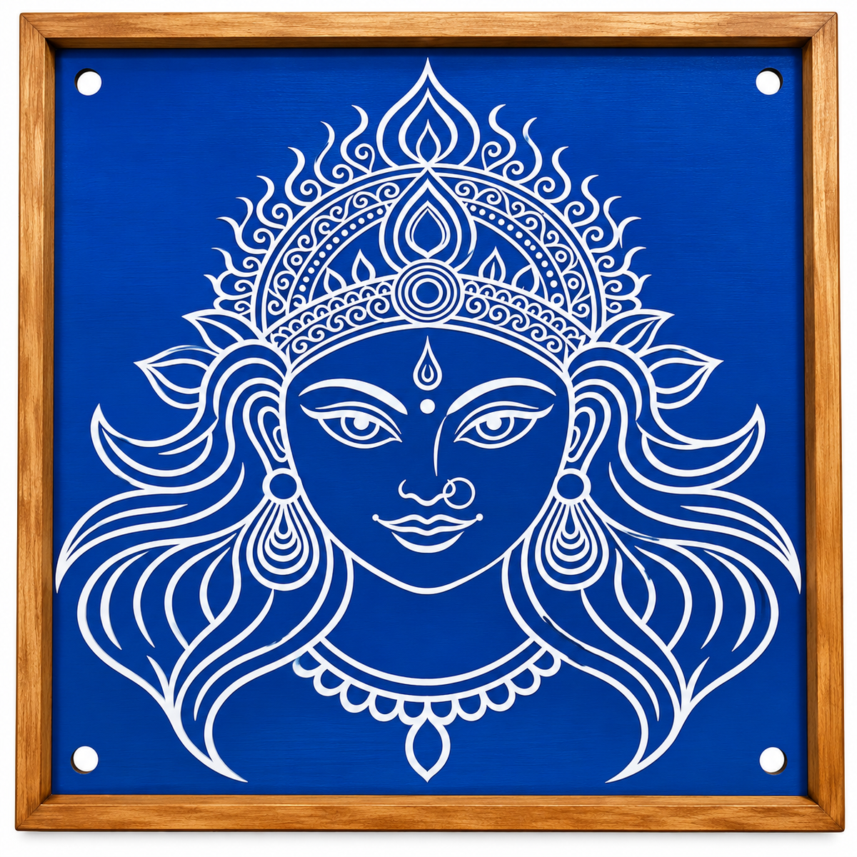 Goddess Devi Face Wooden Kolam Stencil for Pooja, Festivals & Home Entrance Decoration