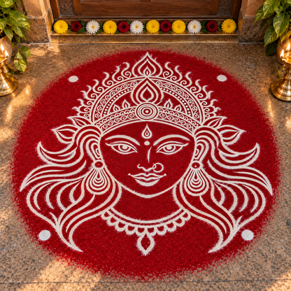 Goddess Devi Face Wooden Kolam Stencil for Pooja, Festivals & Home Entrance Decoration