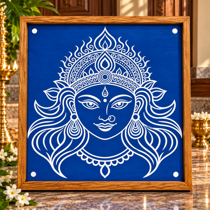 Goddess Devi Face Wooden Kolam Stencil for Pooja, Festivals & Home Entrance Decoration