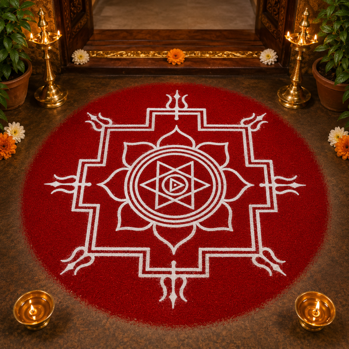 "Durga Namaskar" Yantra  Rangoli wooden Stencil -Elevate Your Spiritual Space