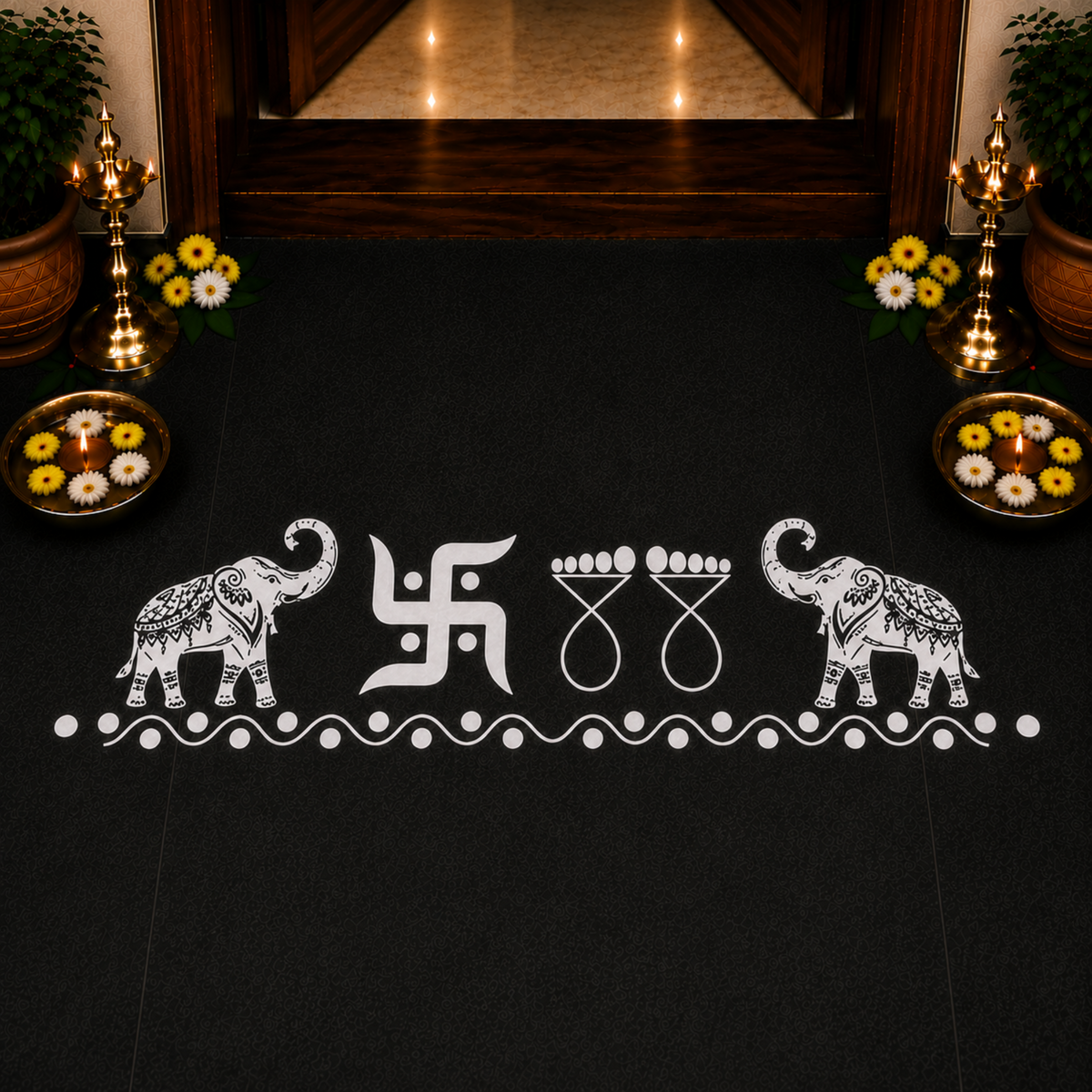 Rangly Elephant Border   Rangoli  Wooden 17x5 Inches  Pack of 1 Piece