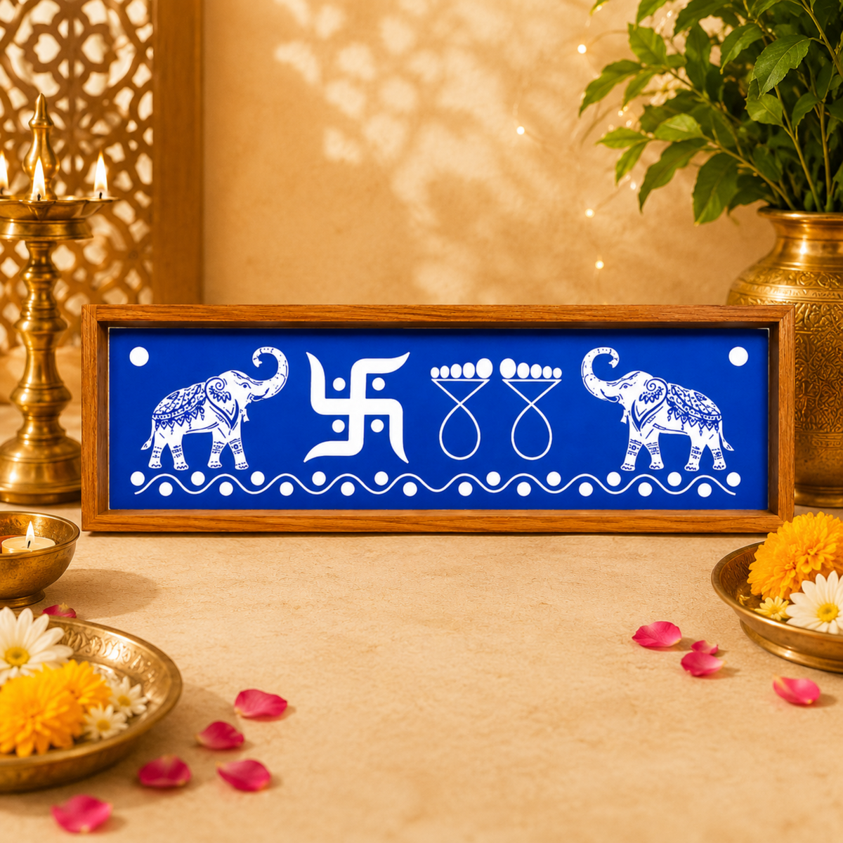Rangly Elephant Border   Rangoli  Wooden 17x5 Inches  Pack of 1 Piece