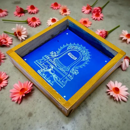 Rangly  Shivling with Nandi Rangoli Stencil Wooden  5x5 Inches  Pack of 1 Piece