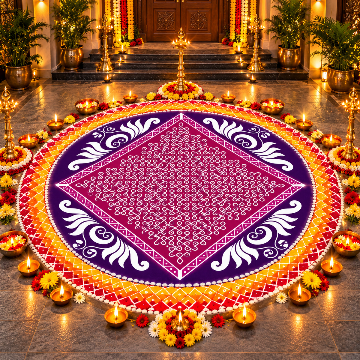 WJ4013 : Biggest Chaitanya Kambi Kolam Stencil : 40 Inch