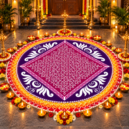 WJ4013 : Biggest Chaitanya Kambi Kolam Stencil : 40 Inch