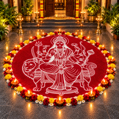 Mata Durga Kolam Stencil Y51 : Divine Power & Protection