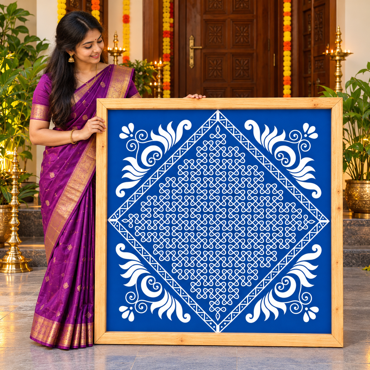 WJ4013 : Biggest Chaitanya Kambi Kolam Stencil : 40 Inch