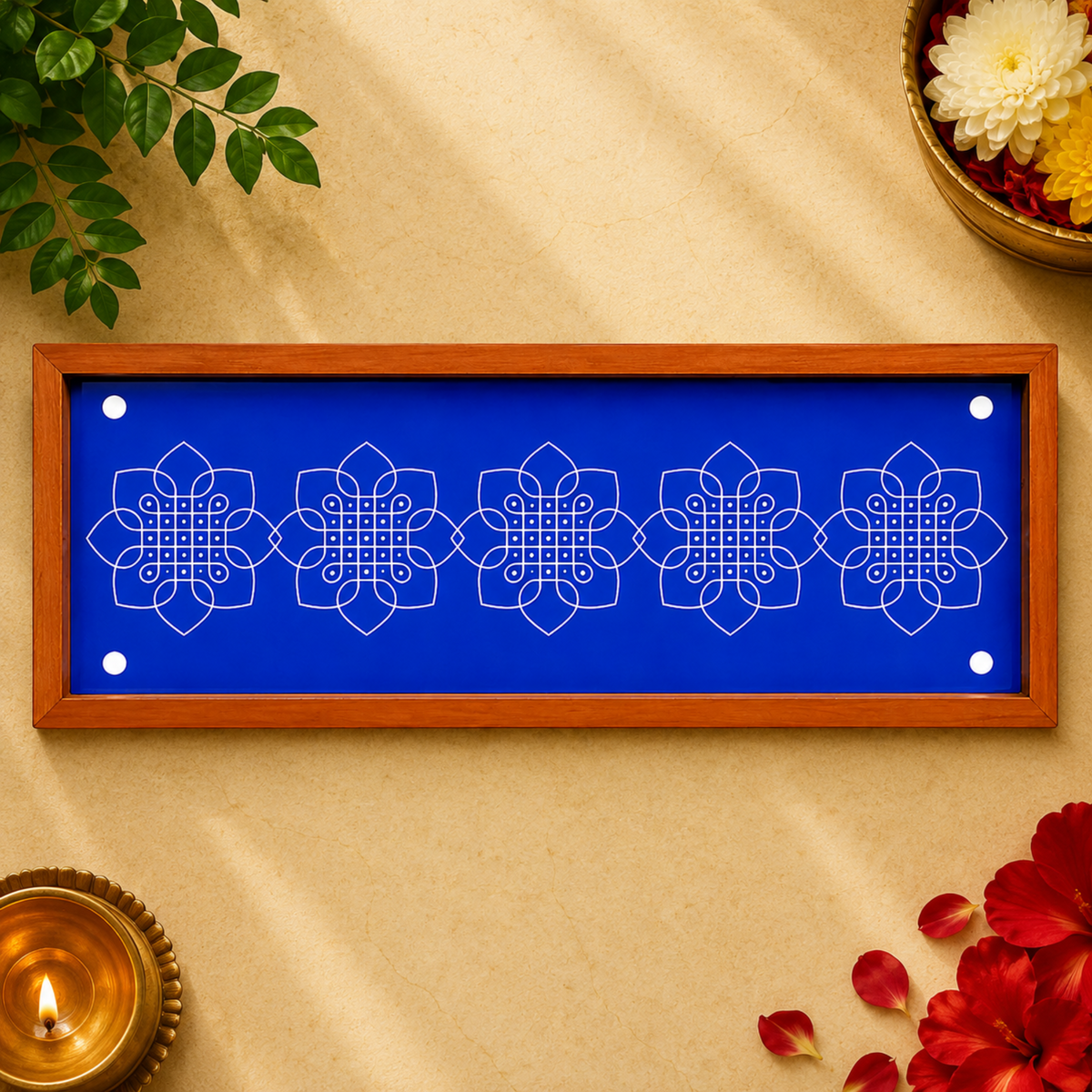 Rangly Flower Kambi Kolam Border Rangoli Stencil Wooden 17 * 5 inches Pack of 1 Piece