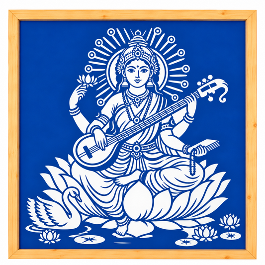 Goddess Saraswati Biggest Kolam Stencil – Traditional Goddess Rangoli Design