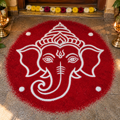 Lord Ganapathi Wooden Kolam Stencil for Pooja, Festivals & Home Entrance Decoration