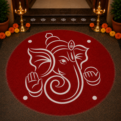 Portrait Ganesha Face Kolam Stencil - Elegant Divine Expression