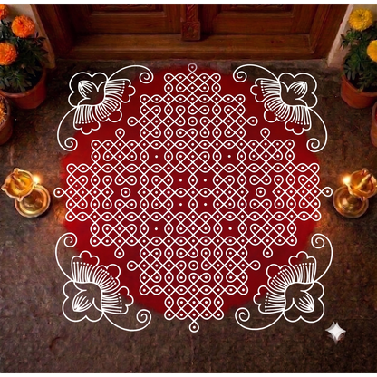 Biggest Floral Corner Kolam Stencil :40 Inch: WJ4009 -Rangly