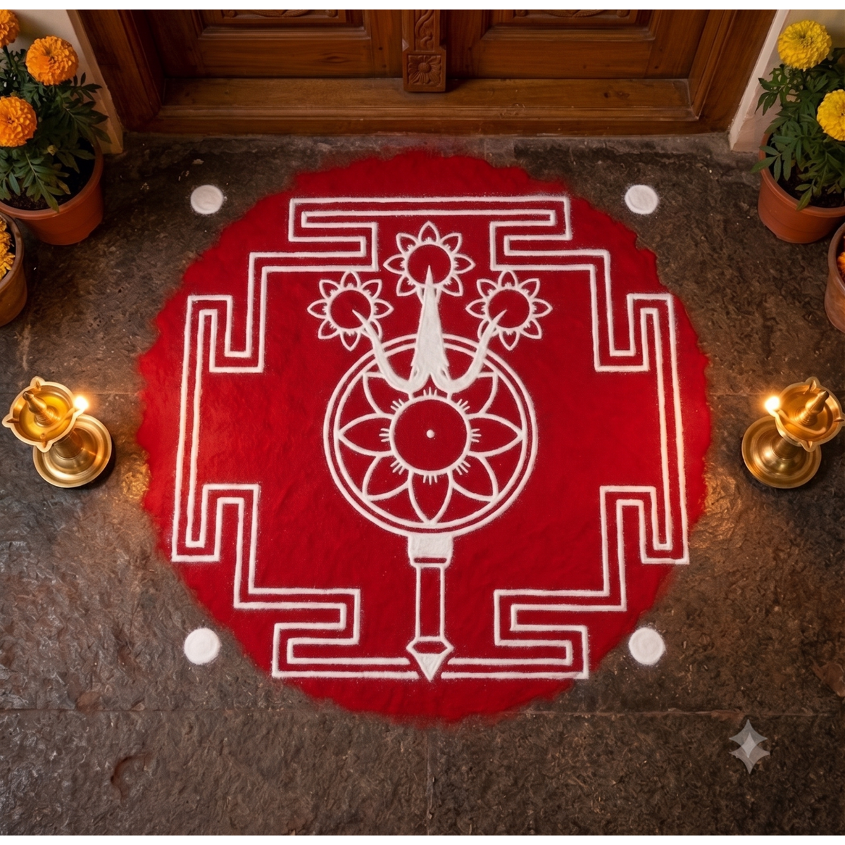 "Trisulabija Mandalam "Yantra  Rangoli wooden Stencil -Elevate Your Spiritual Space