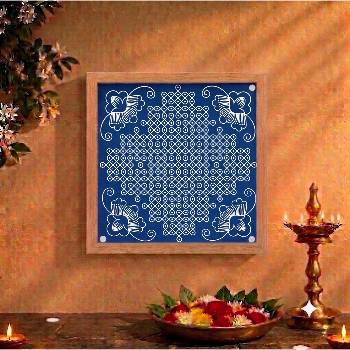 Biggest Floral Corner Kolam Stencil :40 Inch: WJ4009 -Rangly