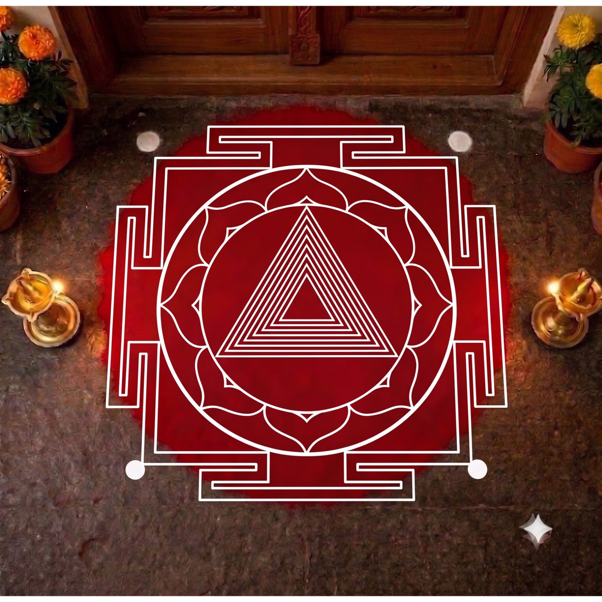 "Shri Tripura Bhairavi" Aspect Yantra Dasa Mahavidya Rangoli wooden Stencil -Elevate Your Spiritual Space