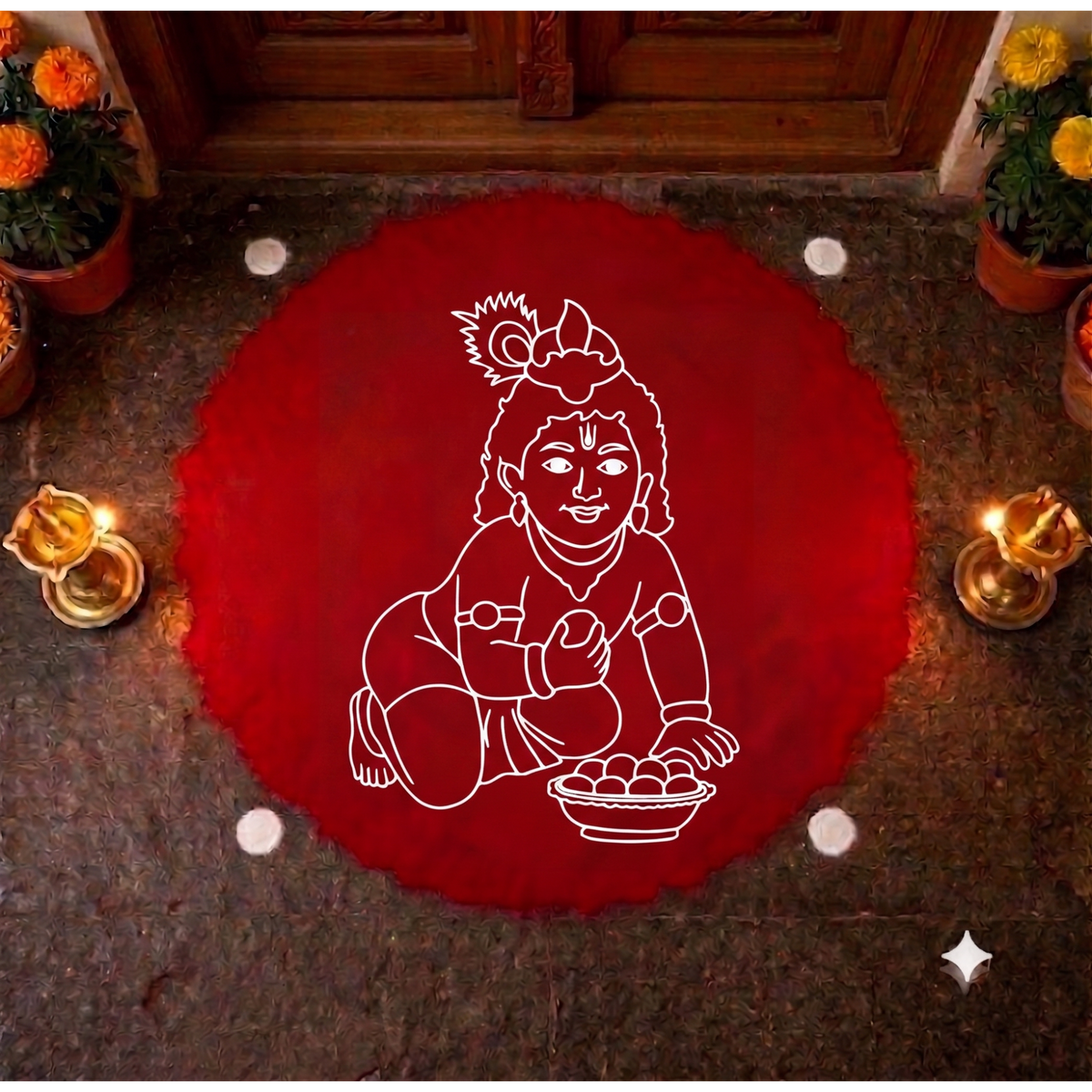 Baby Krishna Face Kolam Stencil - Divine Innocence for Your Home