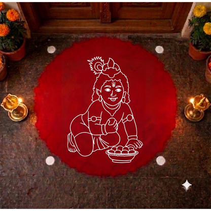 Baby Krishna Face Kolam Stencil - Divine Innocence for Your Home