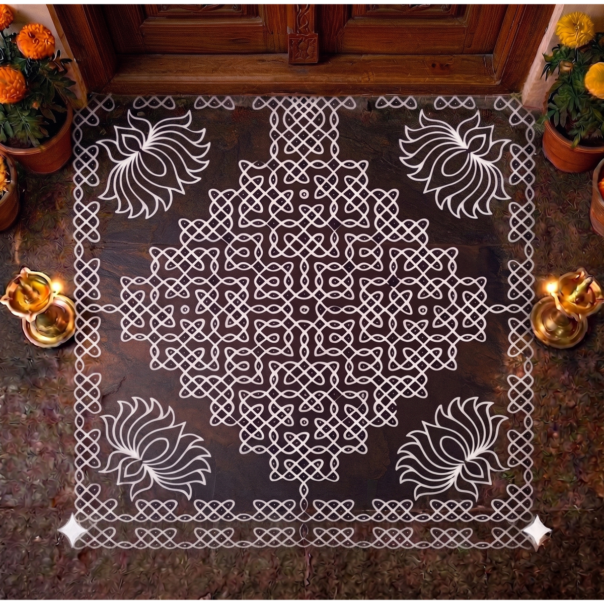 Biggest Lotus Pulli Kolam Stencil : 40 Inch -WJ4007 : Rangly