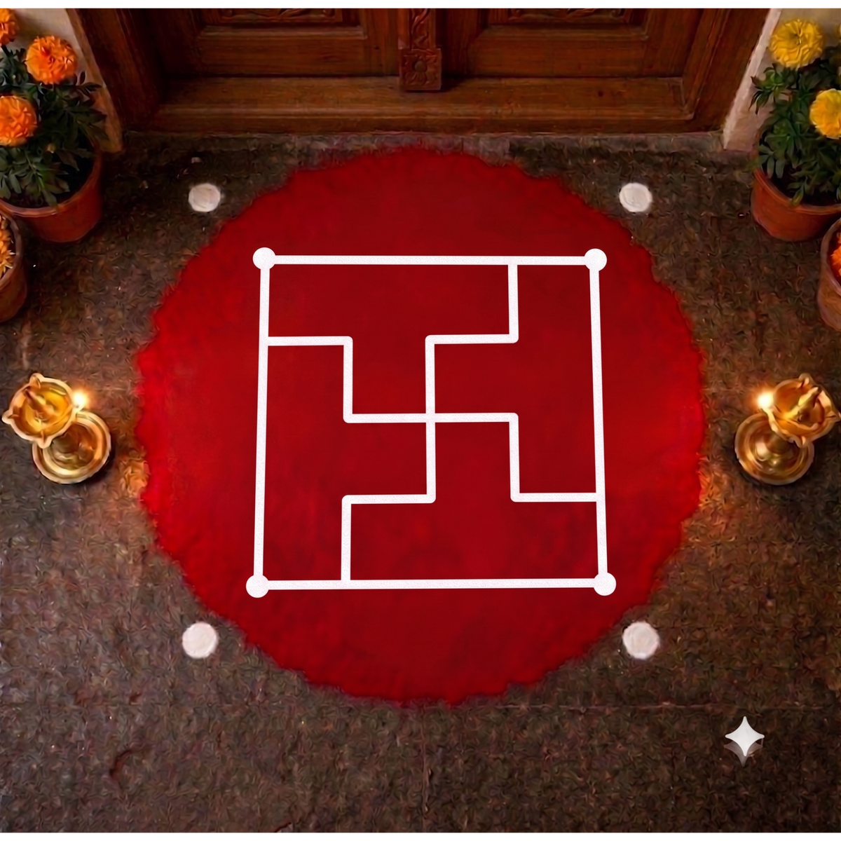 Swastika Padhmam Design 2 Yantra Rangoli wooden Stencil -Elevate Your Spiritual Space