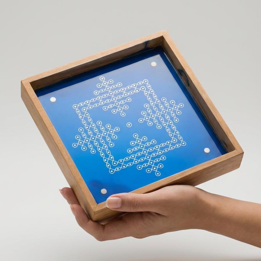 Rangly Kambi Kolam Model 4 Rangoli Stencil Wooden  10x10 Inches  Pack of 1 Piece