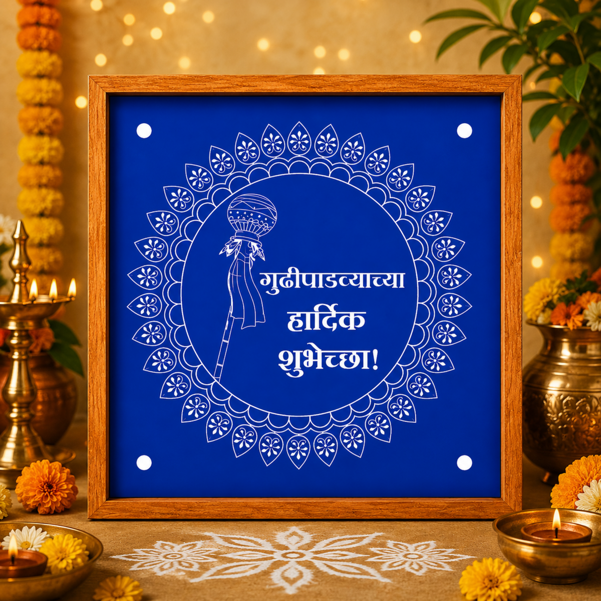 Rangly Gudi Padwa  Rangoli Stencil Wooden  10x10 Inches  Pack of 1 Piece