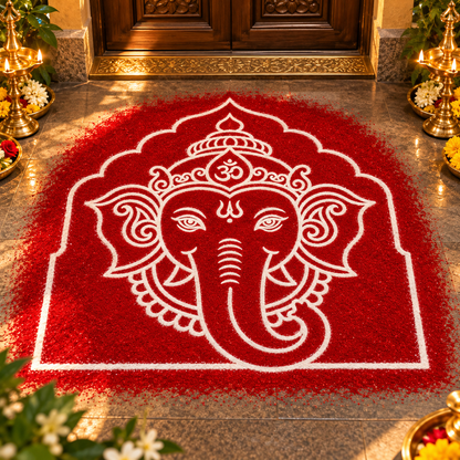 Guru Ganapathi Wooden Kolam Stencil for Pooja, Festivals & Home Entrance Decoration