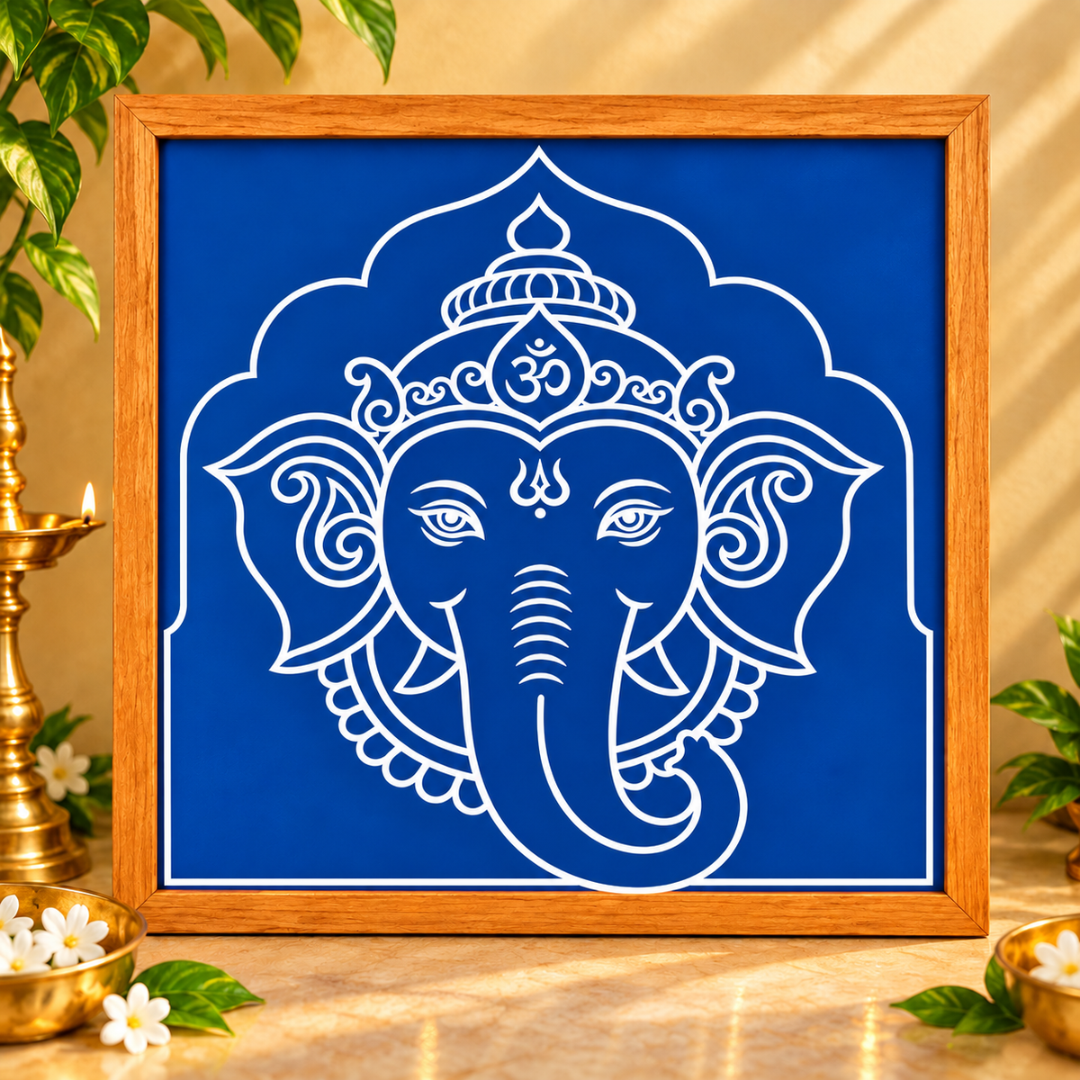 Guru Ganapathi Wooden Kolam Stencil for Pooja, Festivals & Home Entrance Decoration
