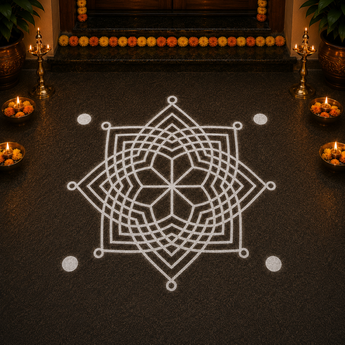 Rangly Hrudaya Kamala Kolam Rangoli Stencil Wooden,  5 × 5 Inches Pack of 1 Piece