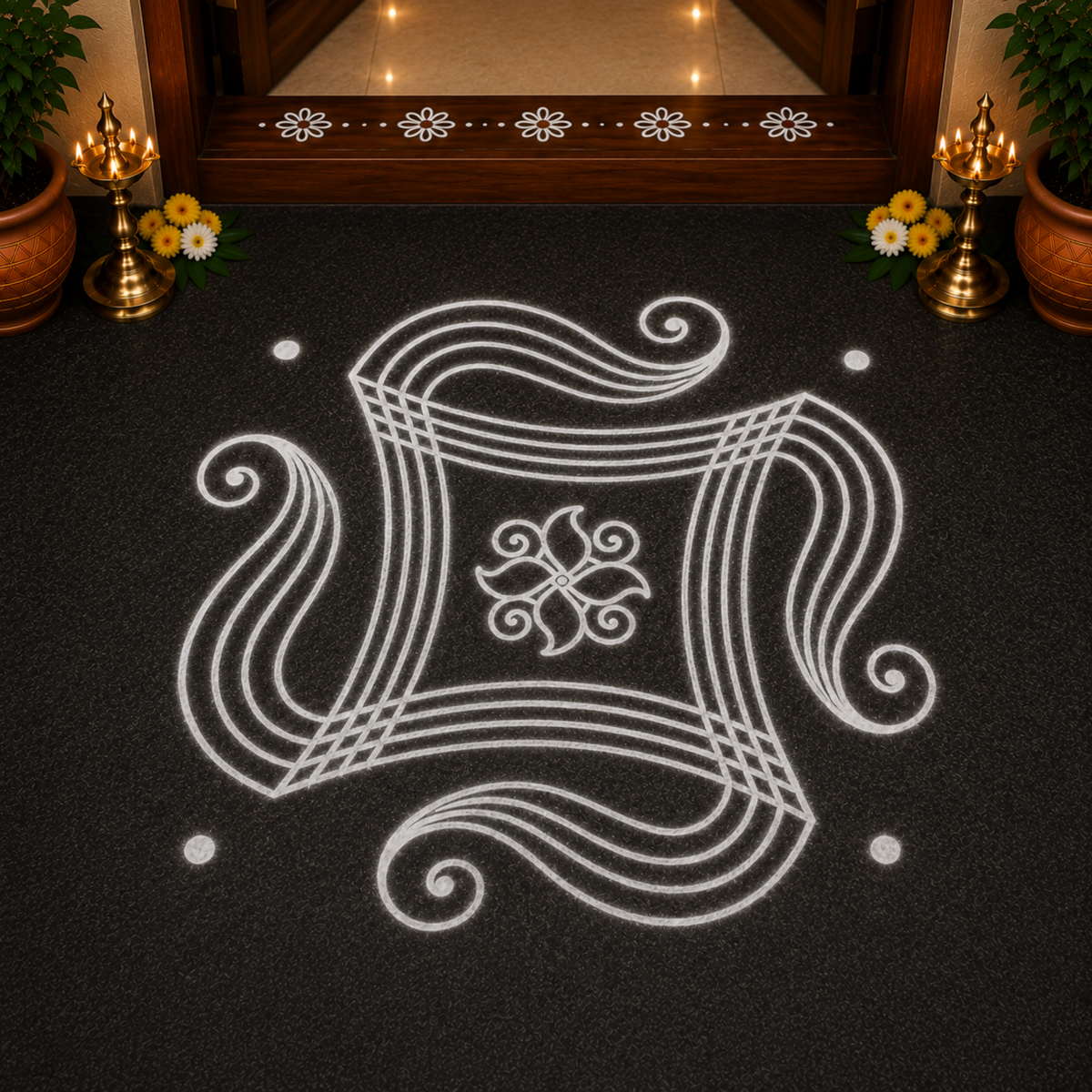 Rangly Iyengar Padi Kolam Rangoli Stencil Model 3 Wooden 10×10 Inches  Pack of 1 piece
