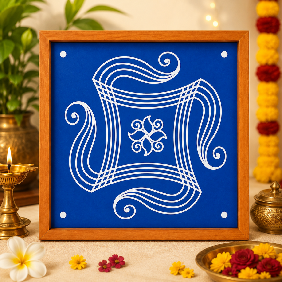 Rangly Iyengar Padi Kolam Rangoli Stencil Model 3 Wooden 10×10 Inches  Pack of 1 piece