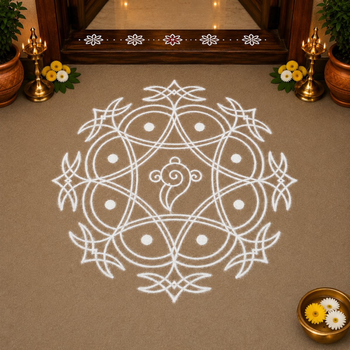 Rangly Iyengar Padi Kolam Rangoli Stencil Model 4 Wooden  10x10 Inches  Pack of 1 Piece