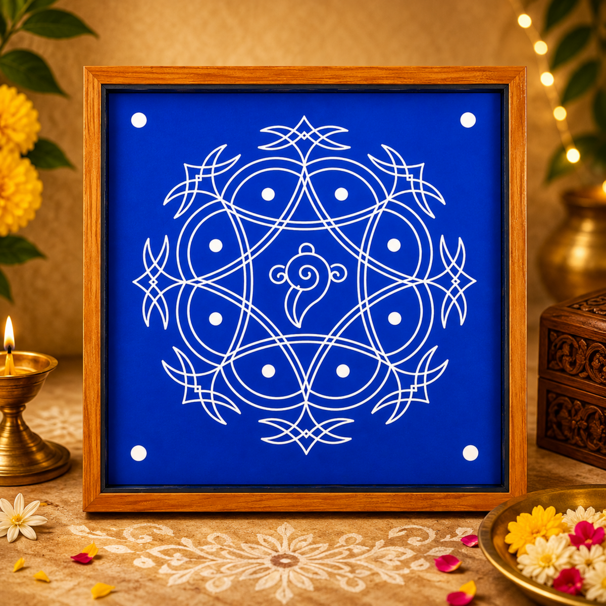 Rangly Iyengar Padi Kolam Rangoli Stencil Model 4 Wooden  10x10 Inches  Pack of 1 Piece
