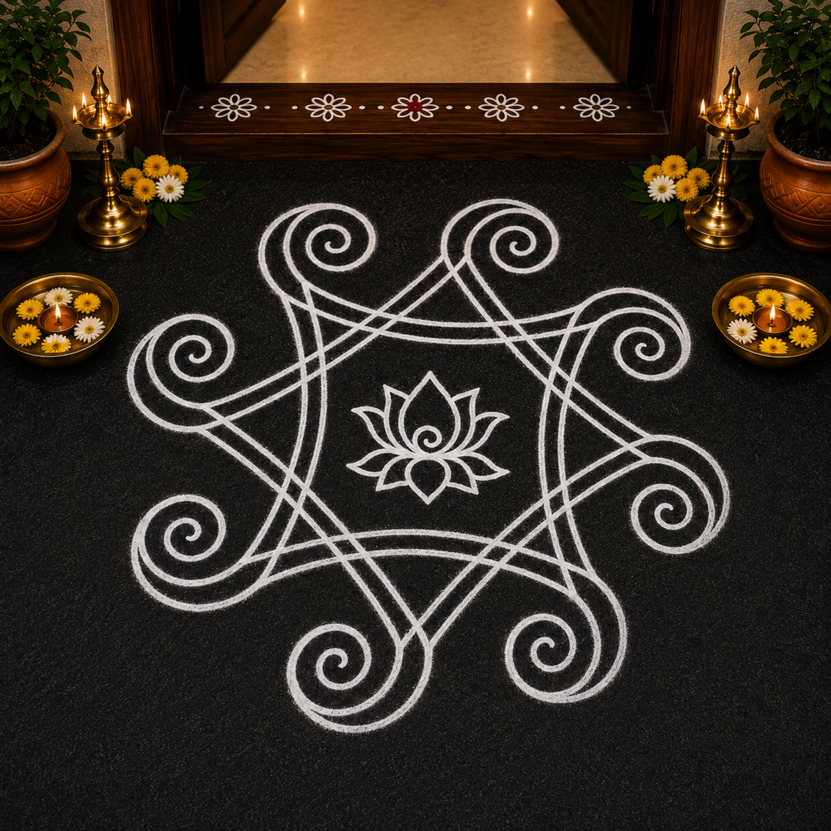 Rangly Iyengar Padi Kolam Rangoli Stencil Model 2 Wooden 10×10 Inches  Pack of 1 piece