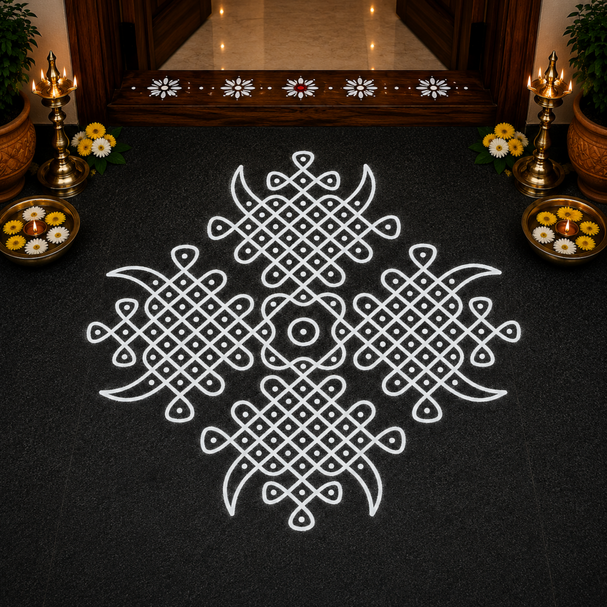 Rangly Kambi Kolam Model 1 Rangoli Stencil Wooden  10x10 Inches  Pack of 1 Piece