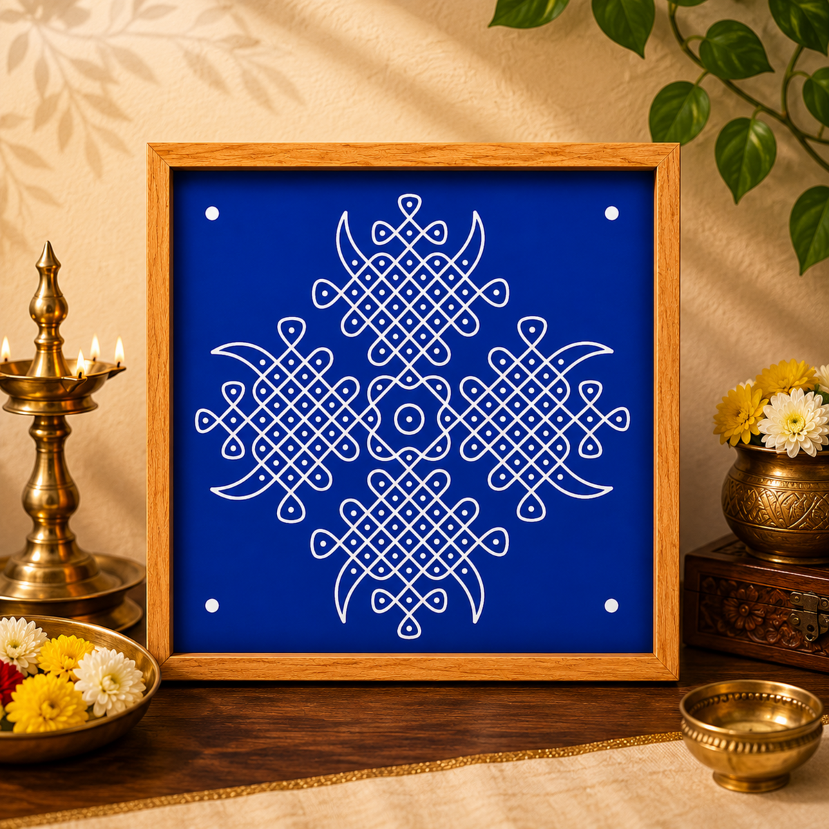 Rangly Kambi Kolam Model 1 Rangoli Stencil Wooden  10x10 Inches  Pack of 1 Piece