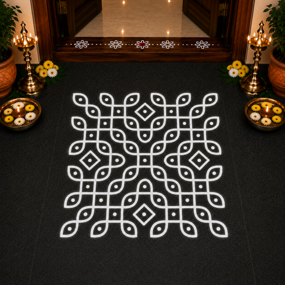 Rangly Kambi Kolam Model 2 Rangoli Stencil Wooden  10x10 Inches  Pack of 1 Piece