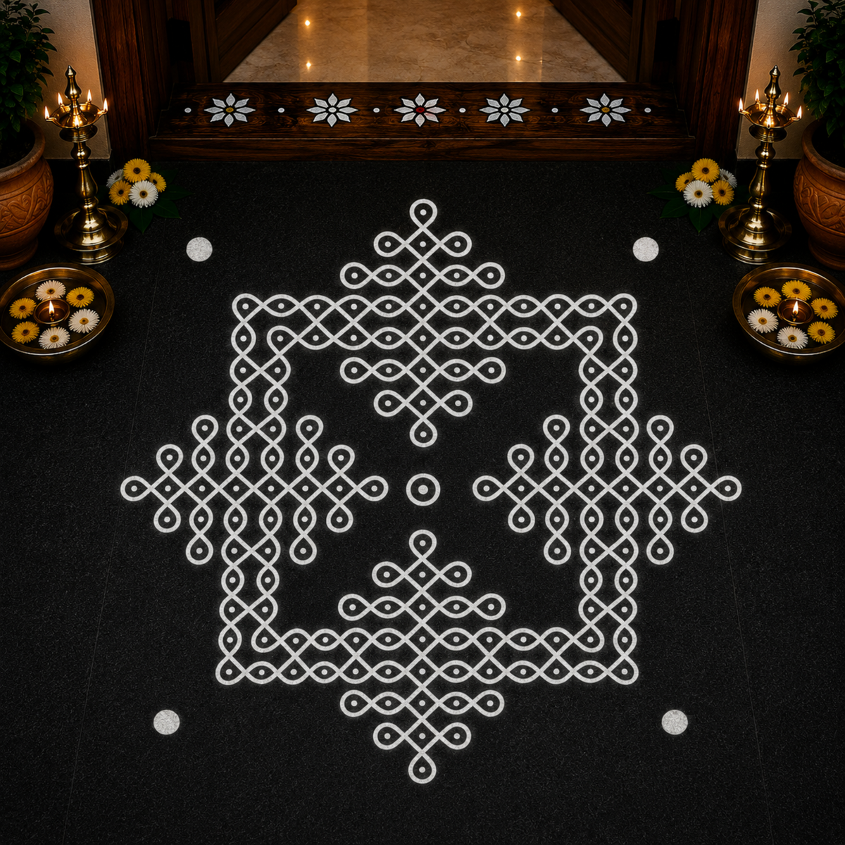 Rangly Kambi Kolam Model 4 Rangoli Stencil Wooden  10x10 Inches  Pack of 1 Piece
