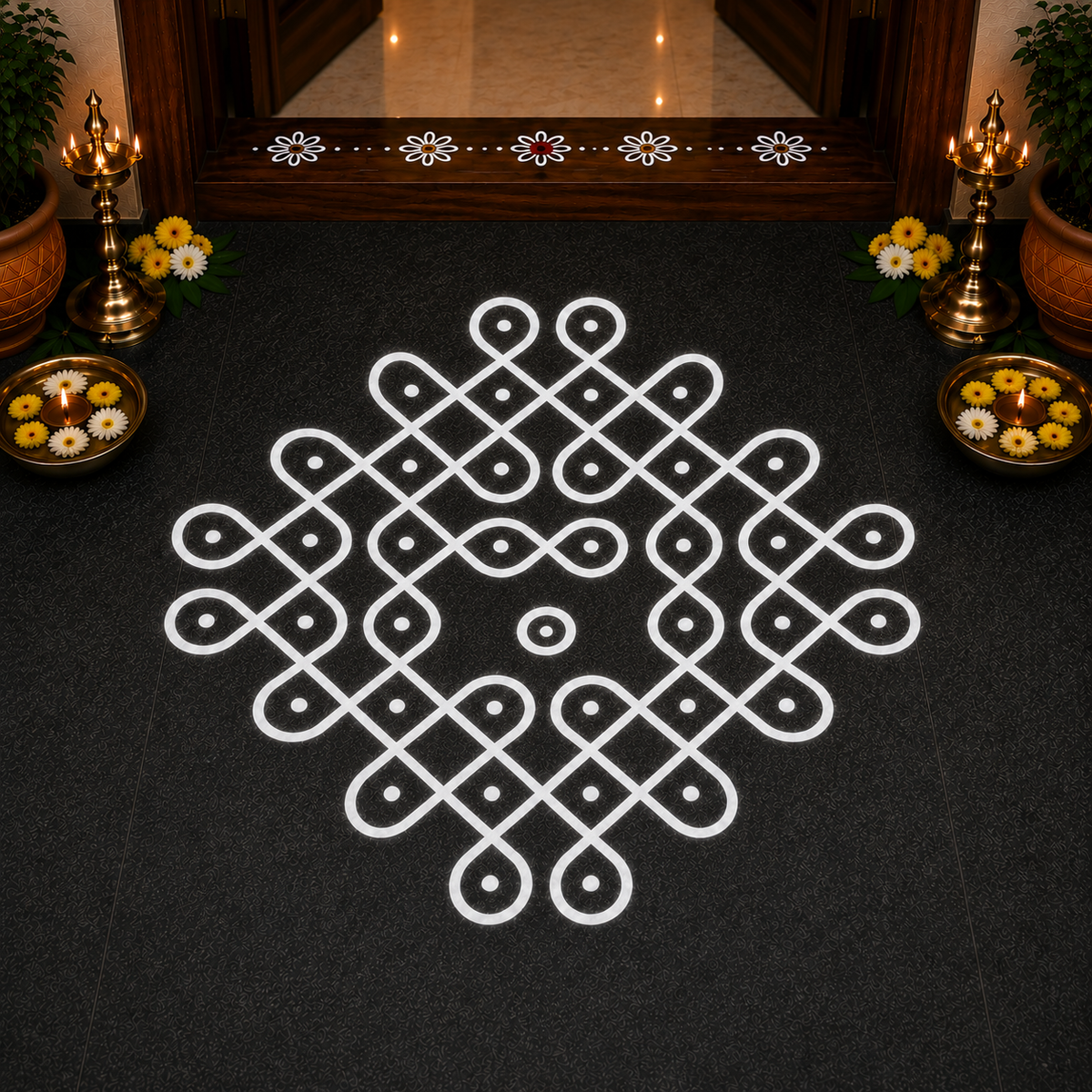 Rangly Kambi Kolam Model 5 Rangoli Stencil Wooden  10x10 Inches  Pack of 1 Piece