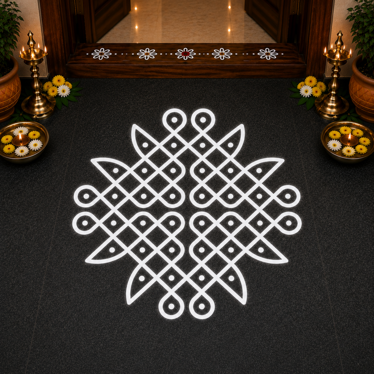 Rangly Kambi Kolam Model 6 Rangoli Stencil Wooden 10x10 Inches  Pack of 1 Piece