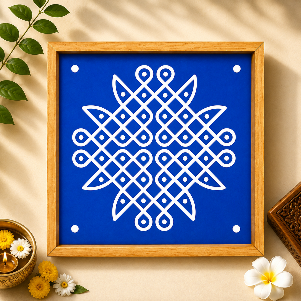 Rangly Kambi Kolam Model 6 Rangoli Stencil Wooden 10x10 Inches  Pack of 1 Piece